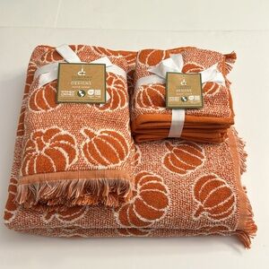 8pc Deborah Connolly Pumpkin Print Bath Towel Set With Fringe - Pump Min…